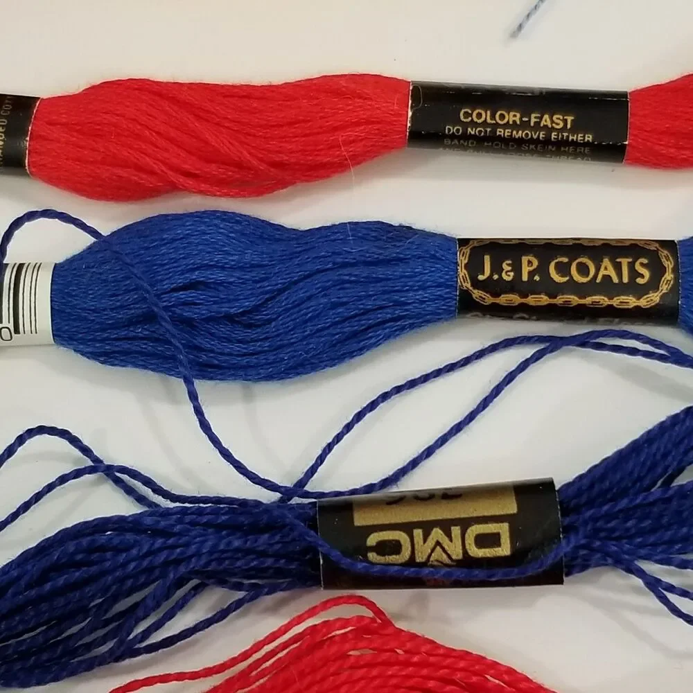 Lot of 12 Embroidery Threads – DMC Floss & Cotton Balls Mixed Colors